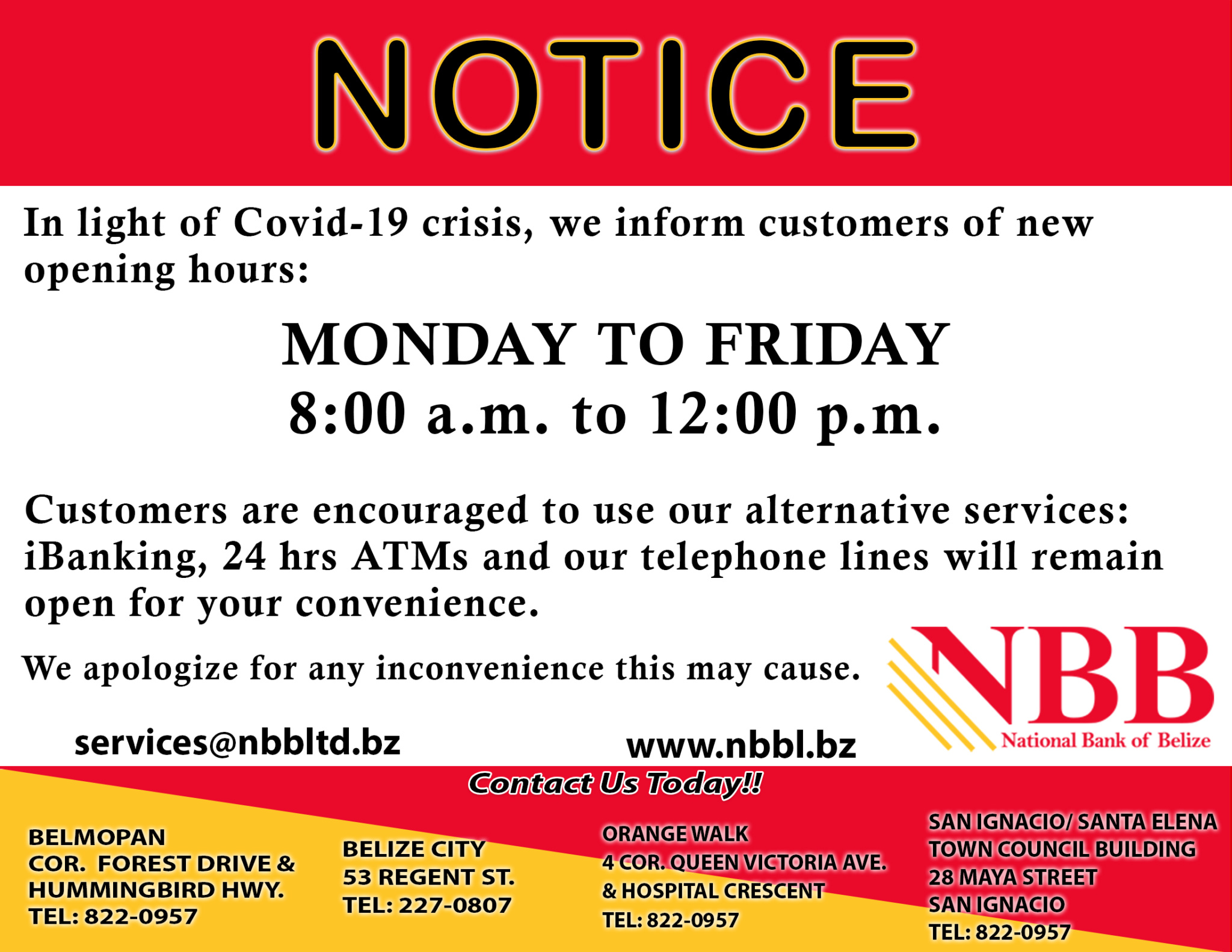 Opening Hours National Bank of Belize