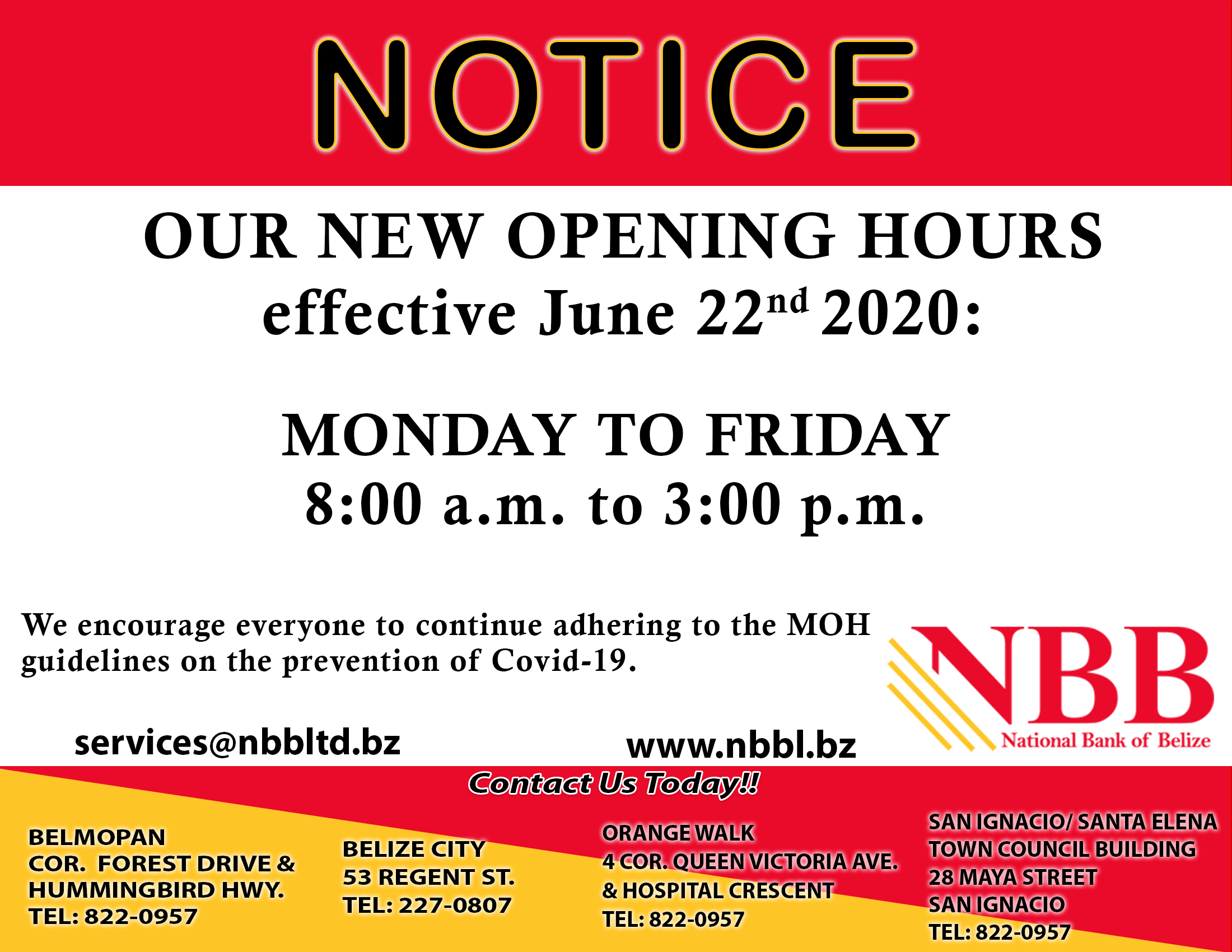 New Opening Hours National Bank of Belize