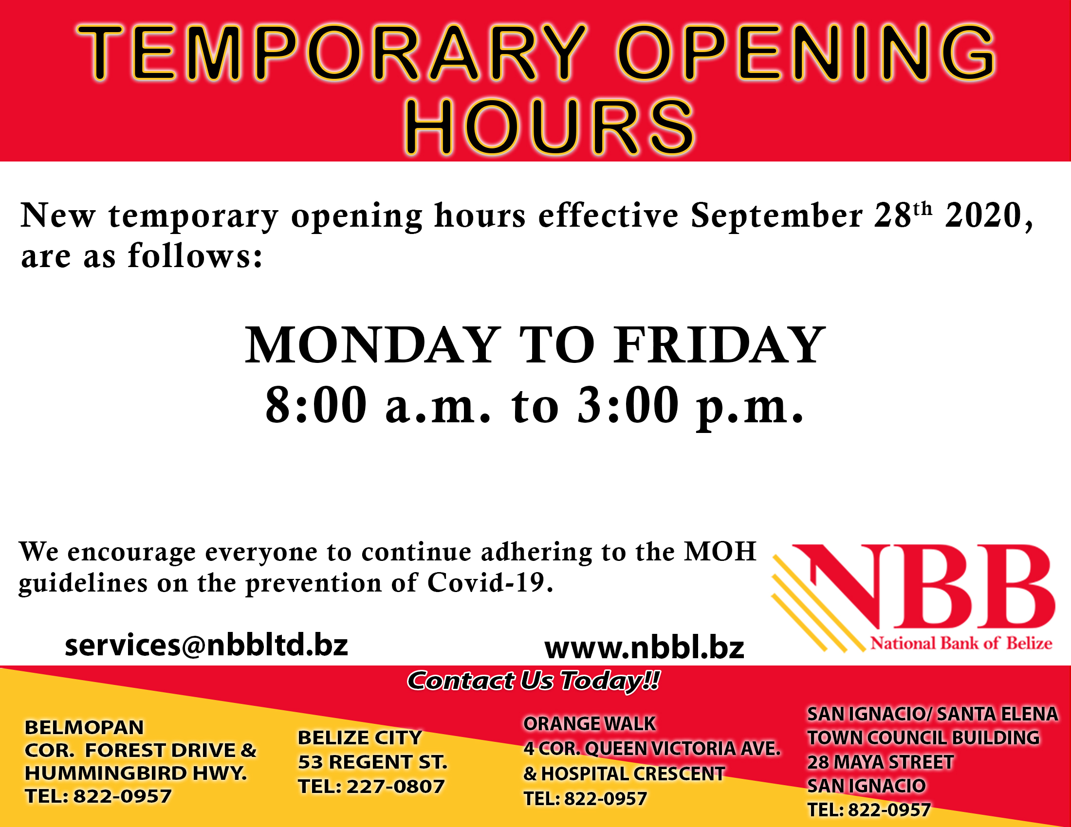 New Temporary Opening Hours