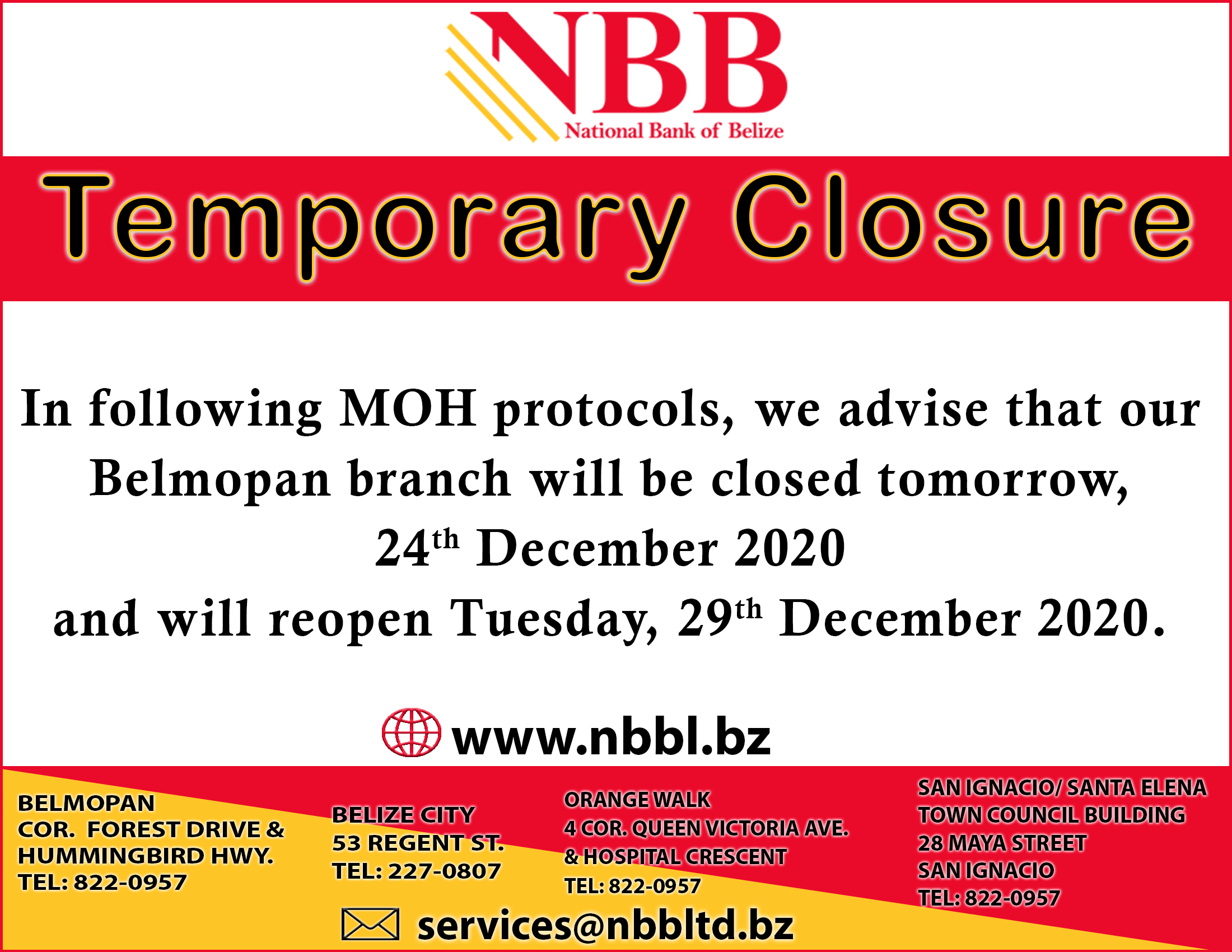 Belmopan Branch Temporary Closure